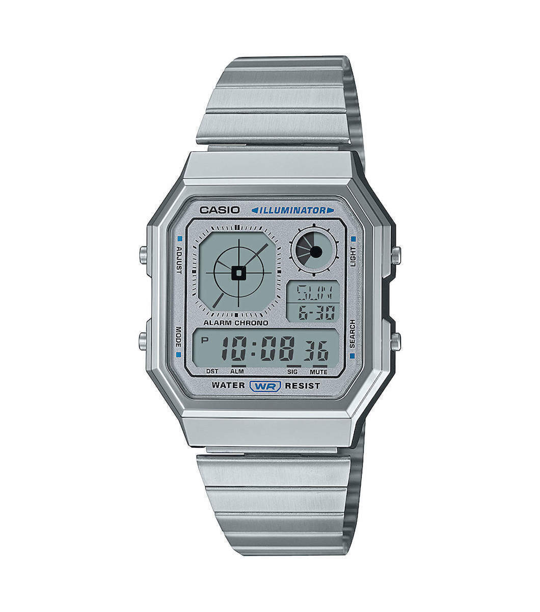 Casio Vintage A130WE-7AEF – Unisex Ρολόι Ψηφιακό Ατσάλινο Μπρασελέ, Ασημί/Λευκό Καντράν